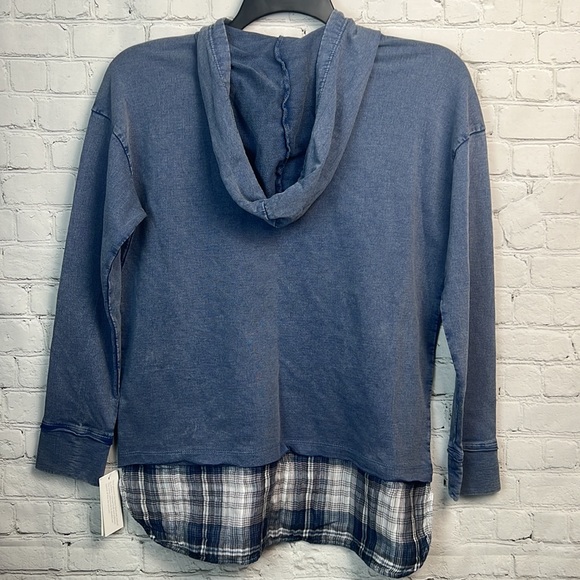 Style & Co Blue & Plaid Layered Look Hoodie Size Medium - Picture 5 of 5